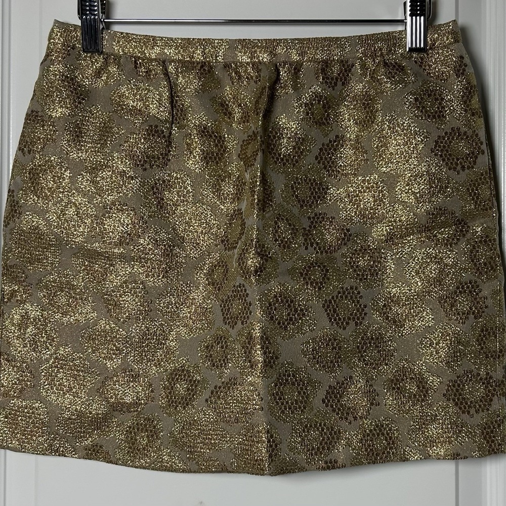 J.Crew Silk Blend Gold Metallic Leopard Print Mini Skirt‎ Mob Wife Party Style